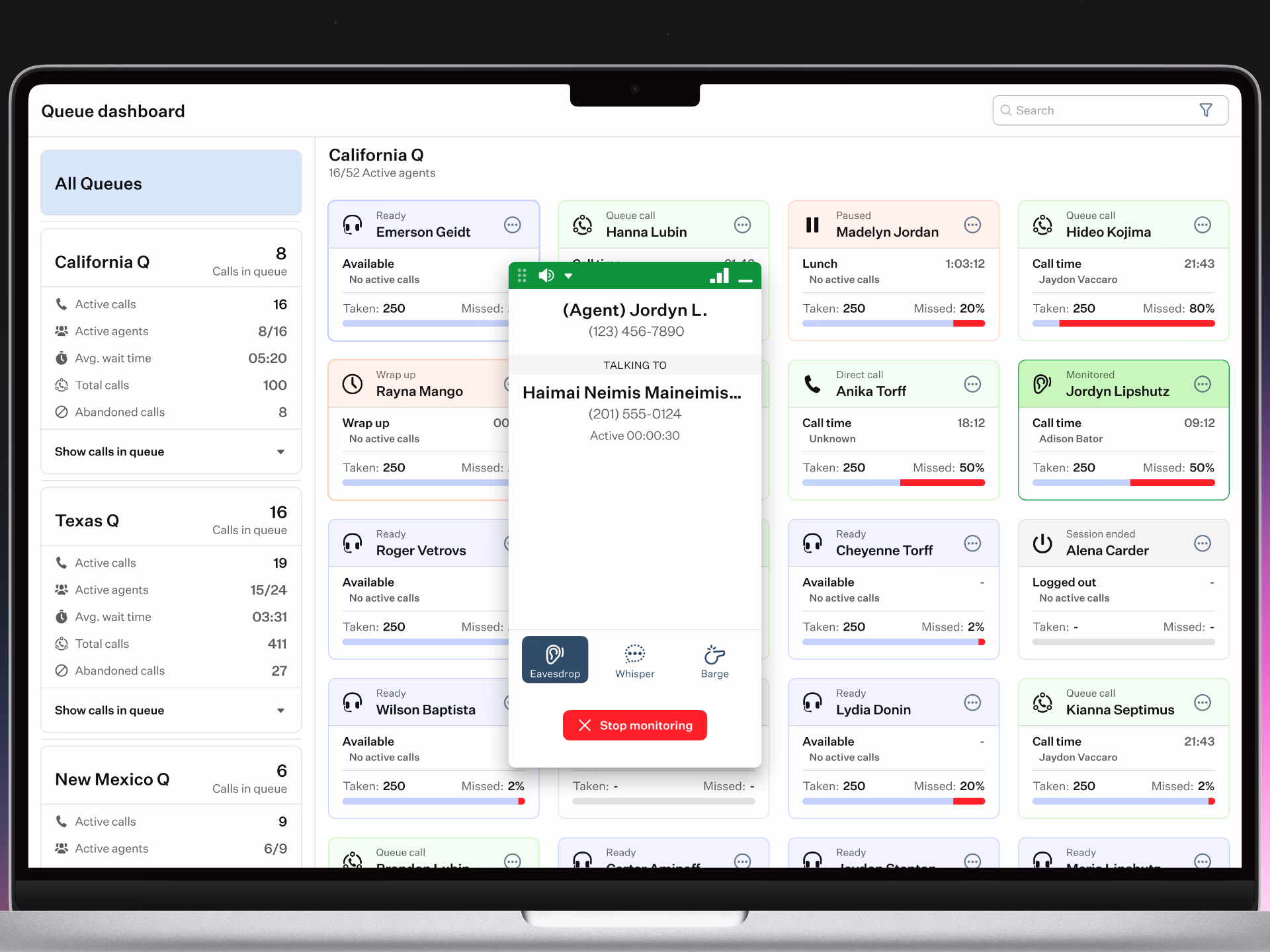Custom Iconography & In-App Phone Widget Design for Call Center Admins
