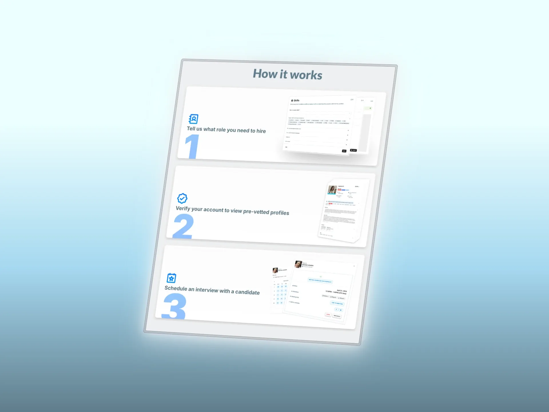 Frictionless 3-Step Process Designed for Both Developers & Employers